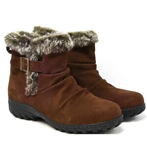 Khombu Womens Faux Fur Hiker Boots 8 Brown Suede Ankle Booties Comfort